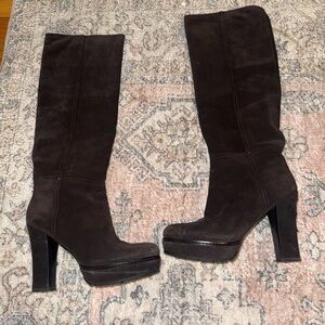 Prada Dark Brown Suede Knee High Boot
